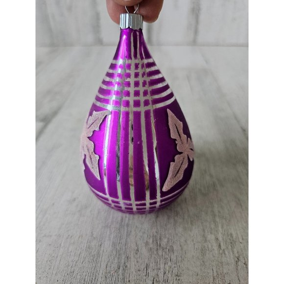 Radko shiny Brite purple leaf teardrop vintage ornament Xmas tree - Picture 2 of 9